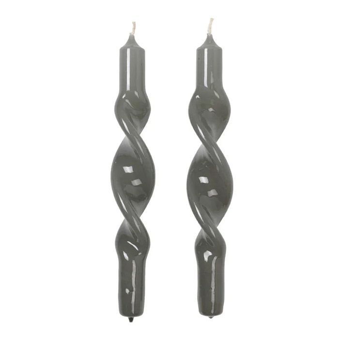 Broste Candle Twist Giftboxed Set Of 2 - Glossy Grape Leaf Green